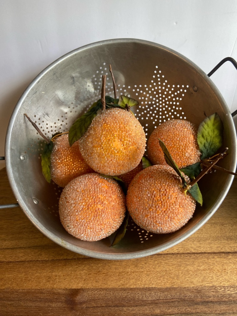 Vintage Beaded Orange Ornaments Set of 7 Sugared Faux Fruit Decor
